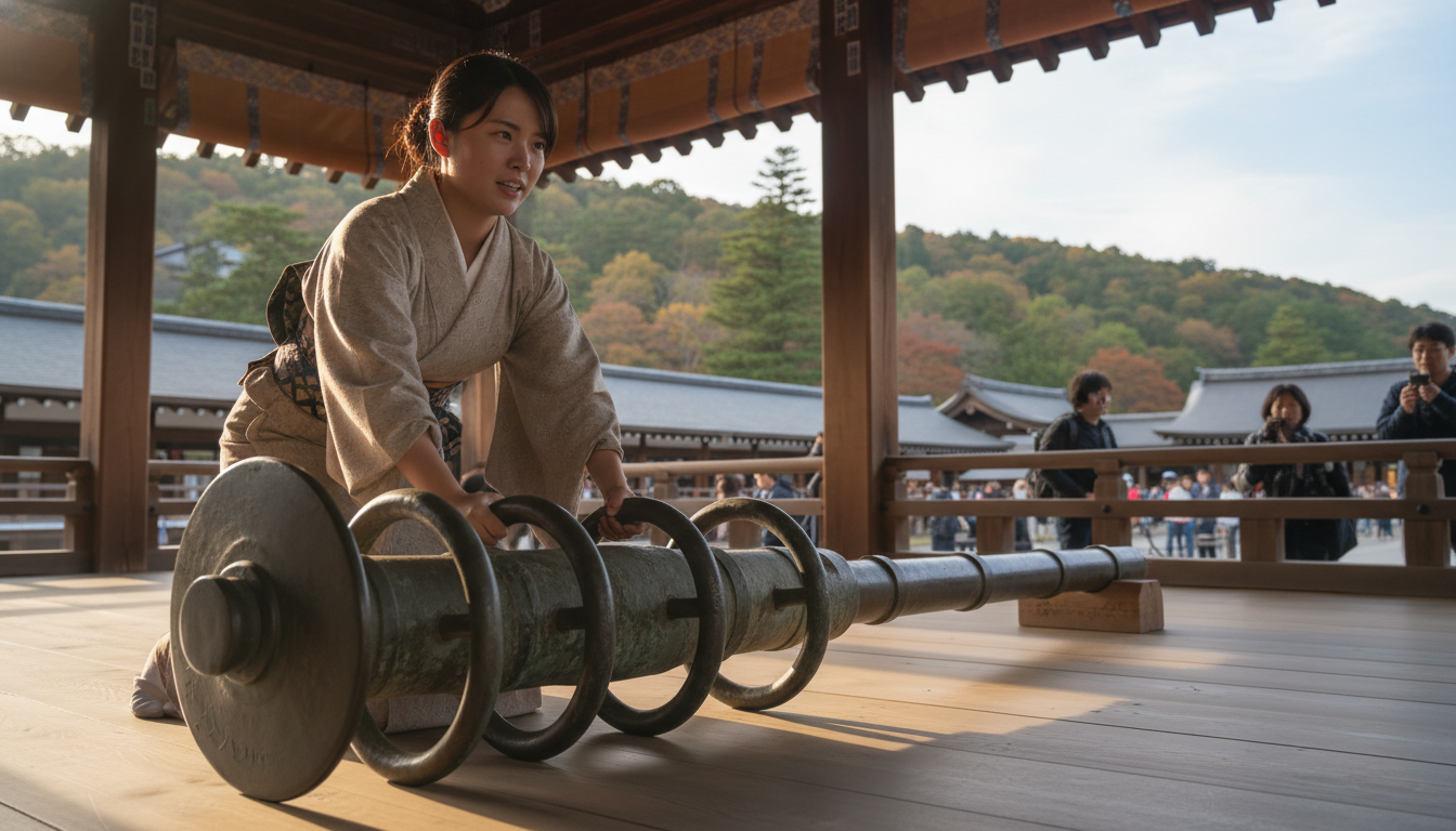 清水寺の錫杖を持ち上げると心願成就のご利益がある