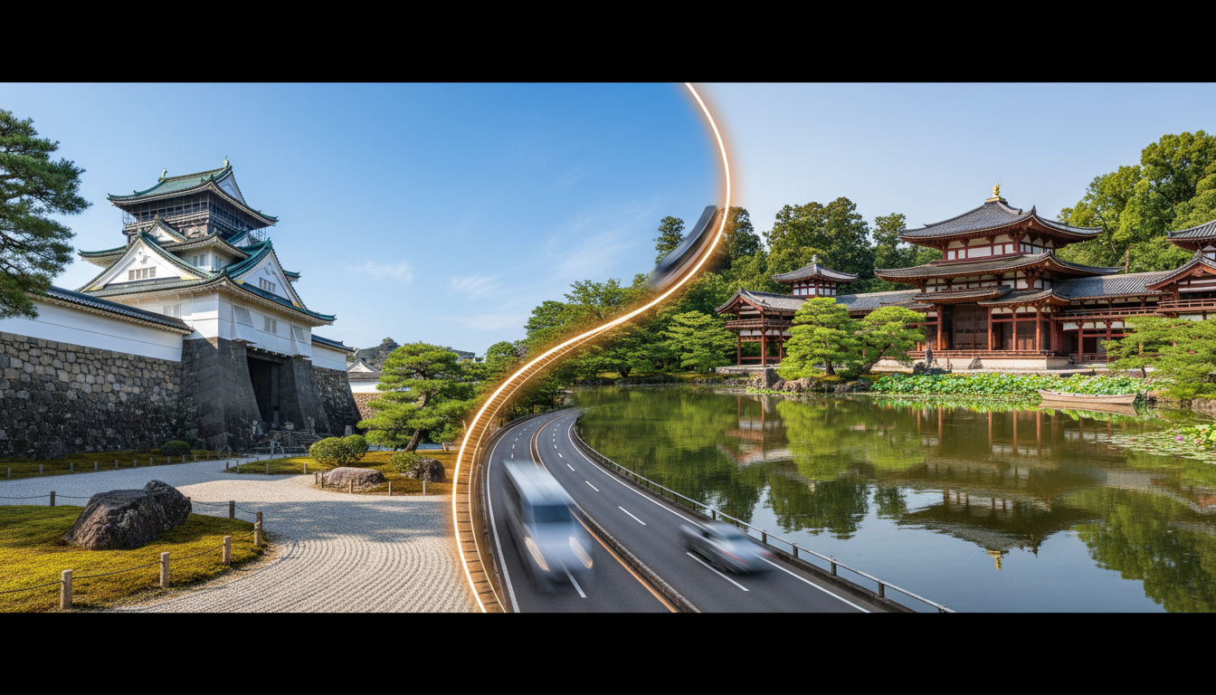 二条城から平等院鳳凰堂は電車で約58分、車なら約38分で移動できます